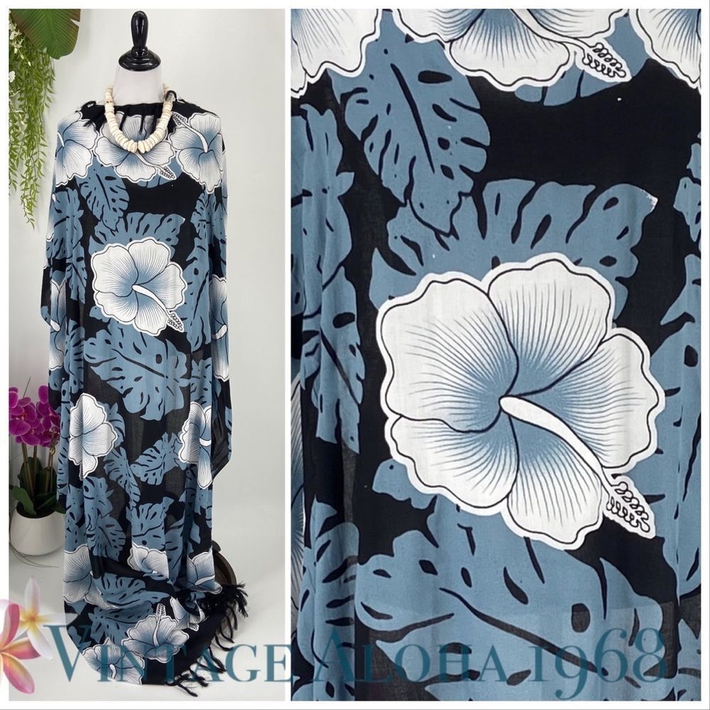 Black/Gray White Hibiscus Monstera SARONG Pareo Lavalava Beach Wrap Skirt Summer - Picture 4 of 4
